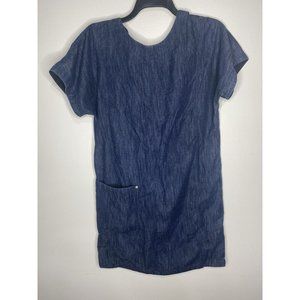 Rag N Bone Denim Dress S Crew Neck Short Sleeve Shirt Pocket Knee Length